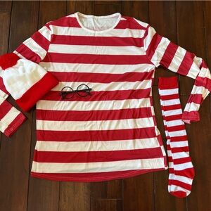 Red and White Striped Shirt, Hat, and Socks Set
